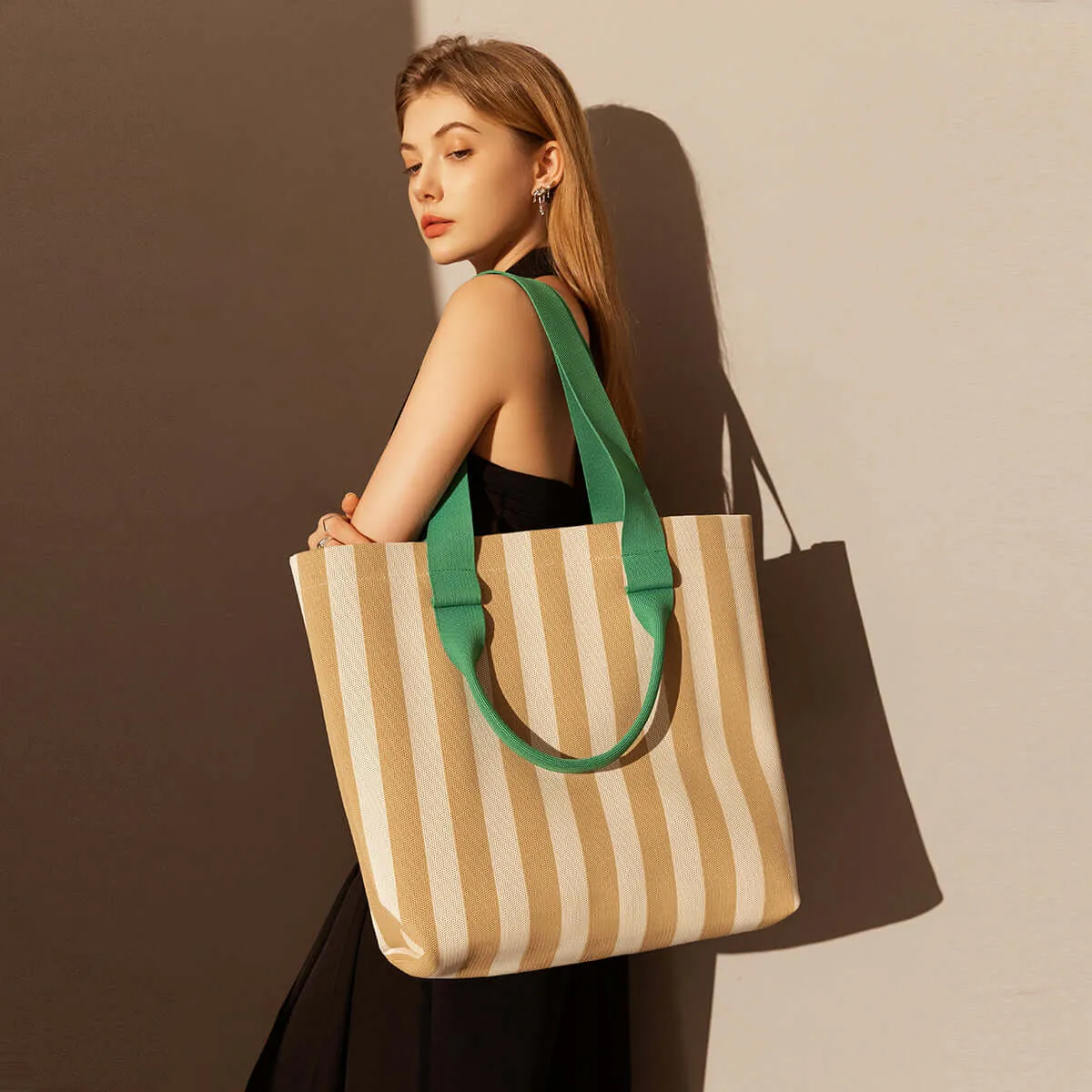 Retro Striped Canvas Tote Bag