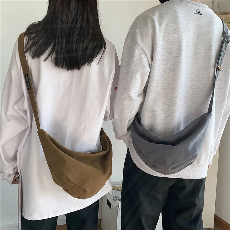 Solid color canvas bag simple Crossbody bag
