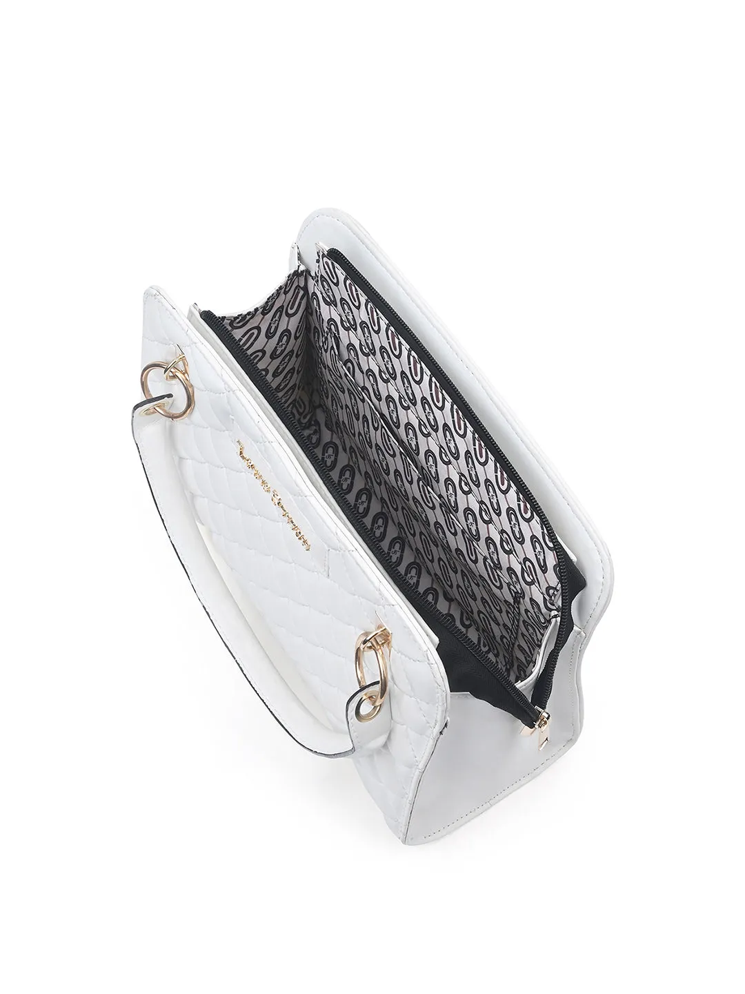 Stylish White Satchel Handbag Purse with Zip Closure