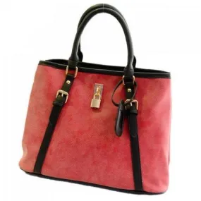 Trendy Buckle and Suede Design Women's Color Block Tote Bag - Watermelon Red