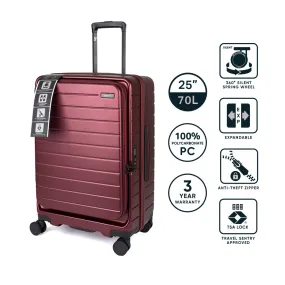 turaco 25" Silent Double Wheel Expandable Polycarbonate Hard Case Luggage with Anti-Theft Zipper & TSA Lock - RED