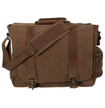 Vintage Style Canvas Pathfinder Laptop Bag With Leather Accents