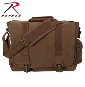 Vintage Style Canvas Pathfinder Laptop Bag With Leather Accents