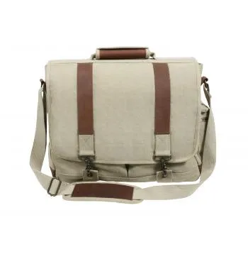 Vintage Style Canvas Pathfinder Laptop Bag With Leather Accents