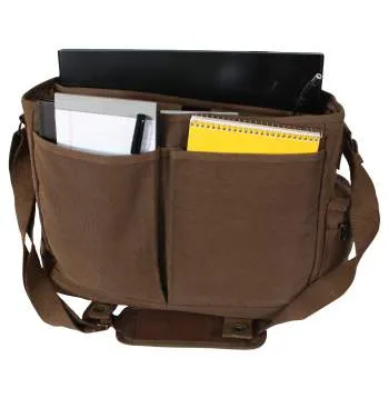 Vintage Style Canvas Pathfinder Laptop Bag With Leather Accents