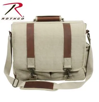 Vintage Style Canvas Pathfinder Laptop Bag With Leather Accents