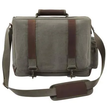 Vintage Style Canvas Pathfinder Laptop Bag With Leather Accents